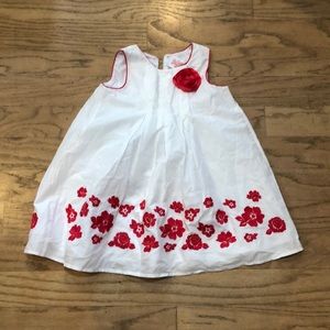 White and hot pink flower dress with rose ribbon